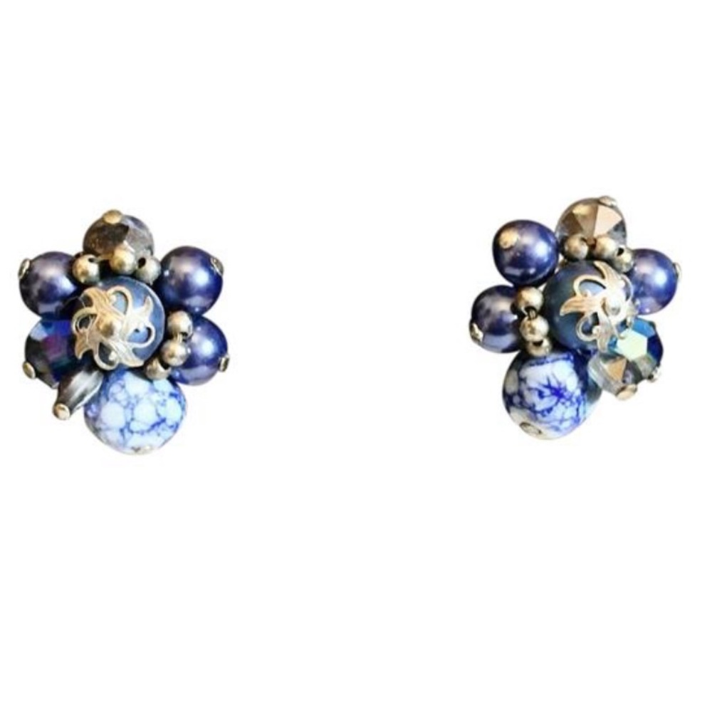 Vendome vintage bead cluster clip earrings